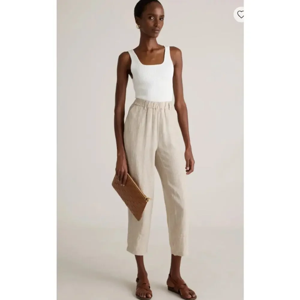 Quince 100% European Linen Pants Size L Pull On Beachy Quiet Luxury Resort Chic